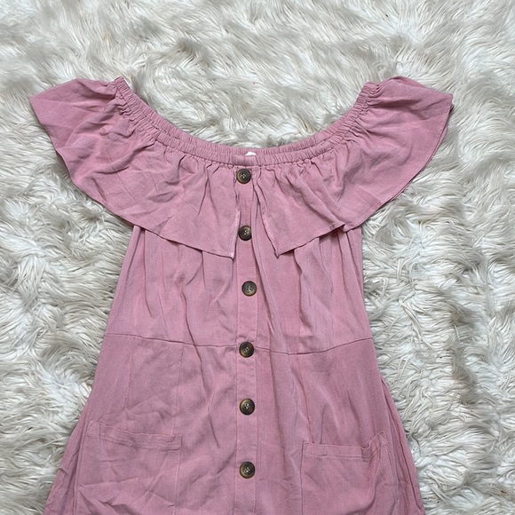Charming Charlie Pink button down off the shoulder dress size medium - Picture 2 of 10